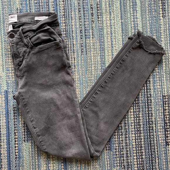 Frame Denim Le Skinny de Jeanne Faded Gray Raw Hem Skinny Jeans size 26 - Picture 4 of 6